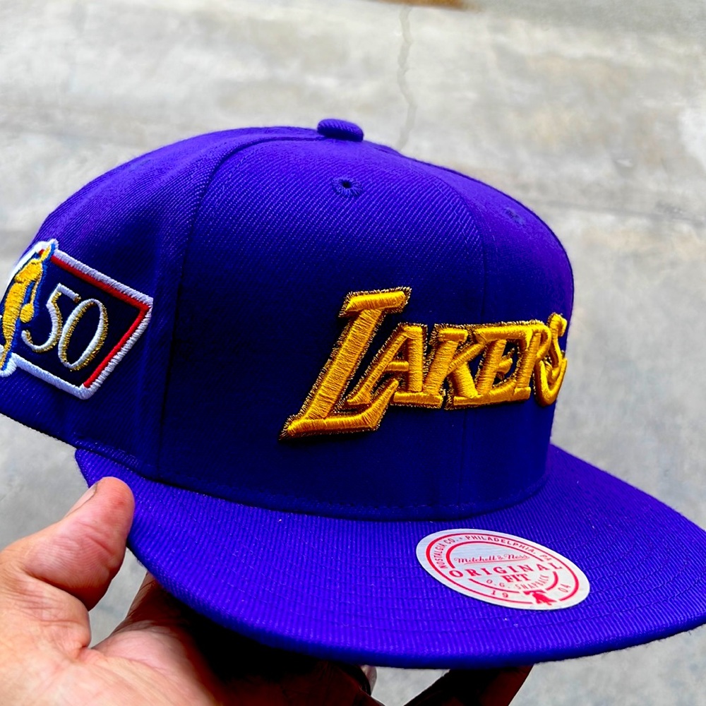 Men's Mitchell and Ness Lakers 50th anniversary snapback hat new